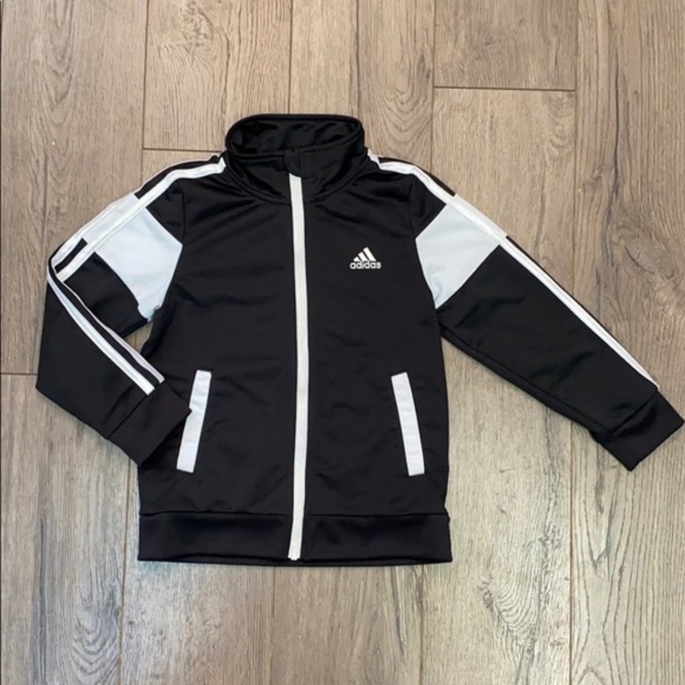 Adidas Boys Lightweight Black/White Zip-Up Jacket